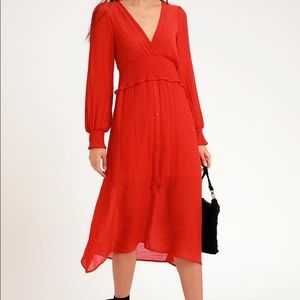 Red Long Sleeve Midi Dress XL